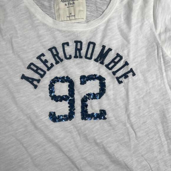 VTG 90s Y2K Abercrombie & Fitch Thin Burn Out T Shirt Women Sz M White 92 Sequin - Picture 2 of 6